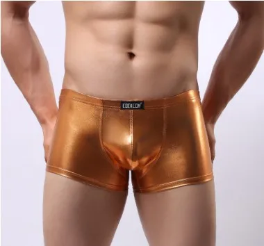 Brand COCKCON Mens Faux Leather Underwear Hot Sexy Penis Pouch Boxers Shorts Underpants Gold Silver Plus Size boxers | Мужская одежда
