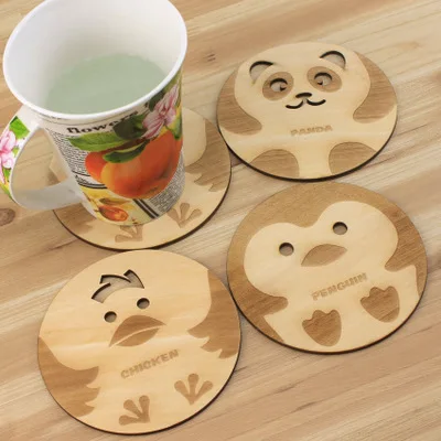Wood Tea Cup Mat Heat Insulated Pad Creative Coffee Cup Mat Lovely Carved Animal Beverage Coaster Table Decoration Kitchen Tool
