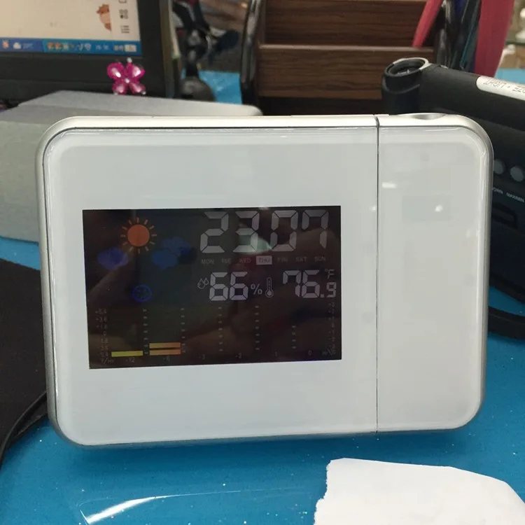 

Projector Color Display LED Backlight 15*11*2.5cm Attention Projection Digital Weather Forecast LCD Snooze Alarm Clock