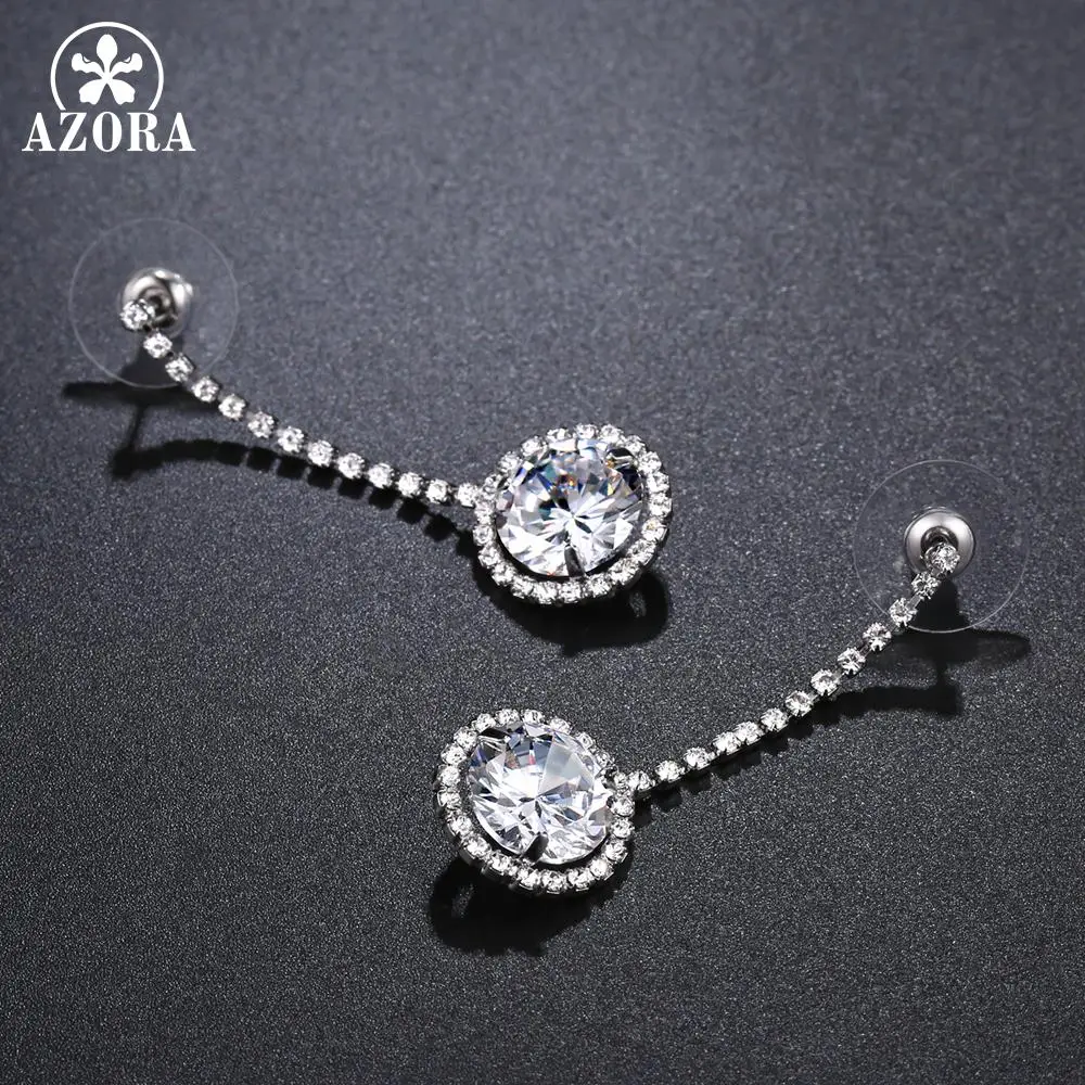 AZORA Classic Round Drop Earrings for Women AAA Cubic Zirconia Stone Women Dangle Drop Earring Brand Fashion Jewelry TE0338