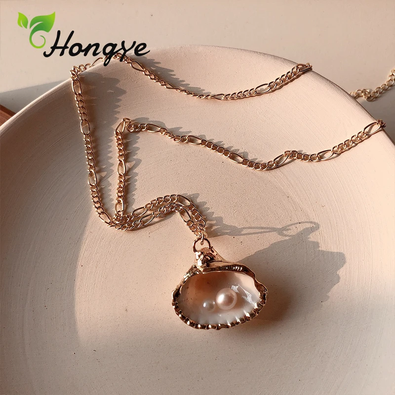 

Shell Pearl Necklace Vintage Look Choker Gold Summer Beach Pendant Necklaces Boho Collier Femme Neck Chain Collar Jewelry