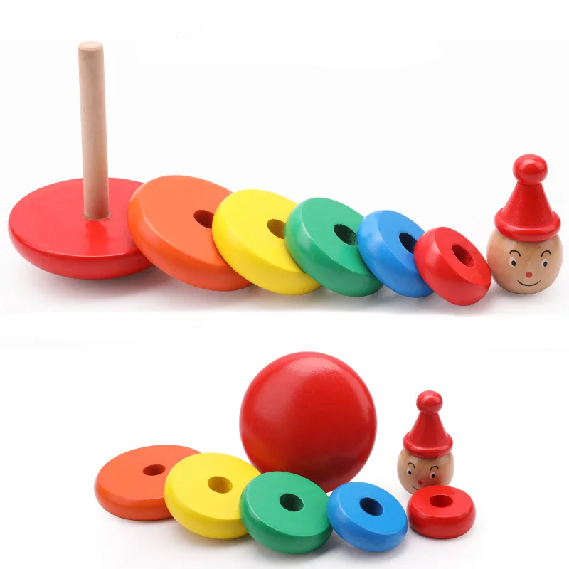 Children Wooden Clown Rainbow Stacker Toy Balancing Game Kids Early Education Toy Montessori teaching