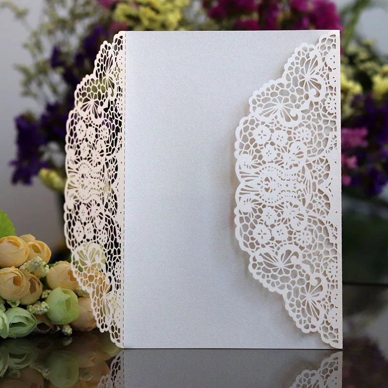 100pcs Rose Laser Cut Wedding Invitations Card Cute Elegant Lace Business Greeting Cards Birthday Wedding Party Favor Decoration - Цвет: Ivory Cover