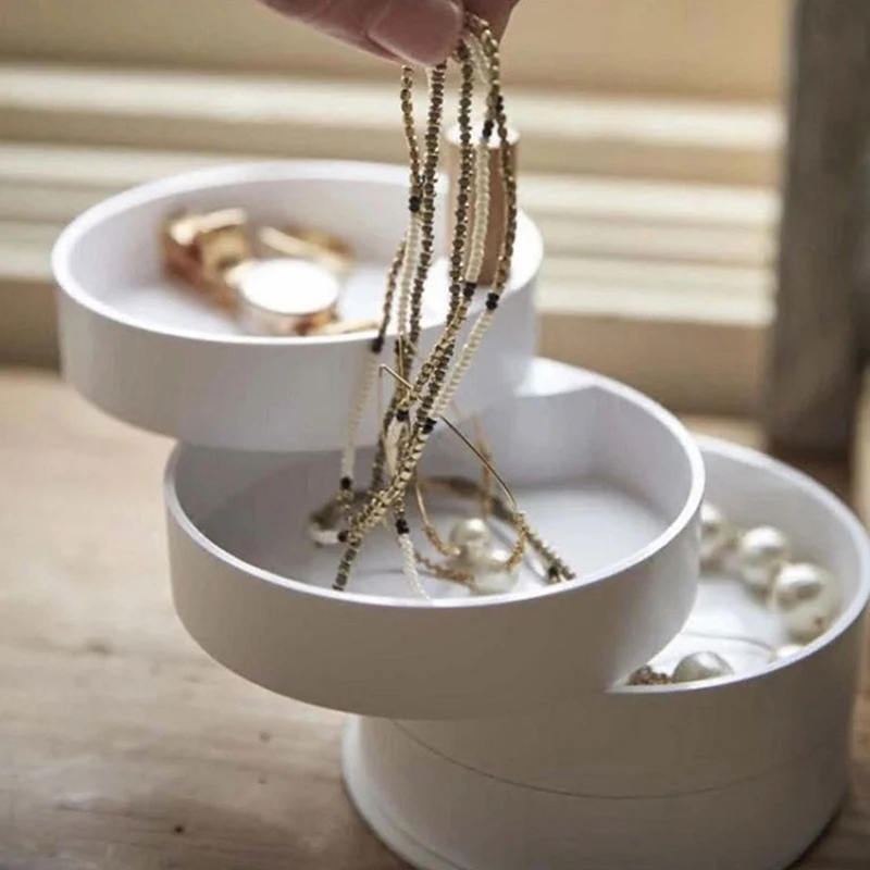 Nordic rotating desktop jewelry box creative multi-layer necklace ring earring bracelet boxes simple storage box