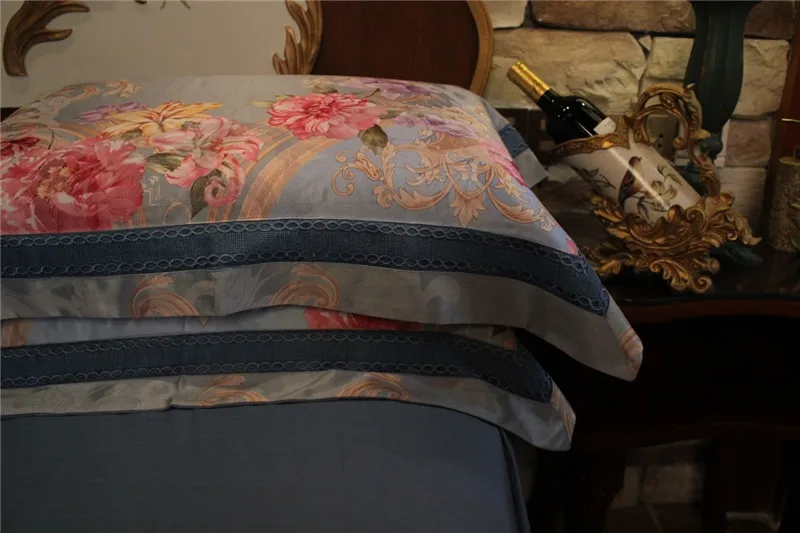 Waliicorners New Luxury silk cotton bedding set blue black satin duvet cover sets Bohemia style bed linen bedclothes 49 -3