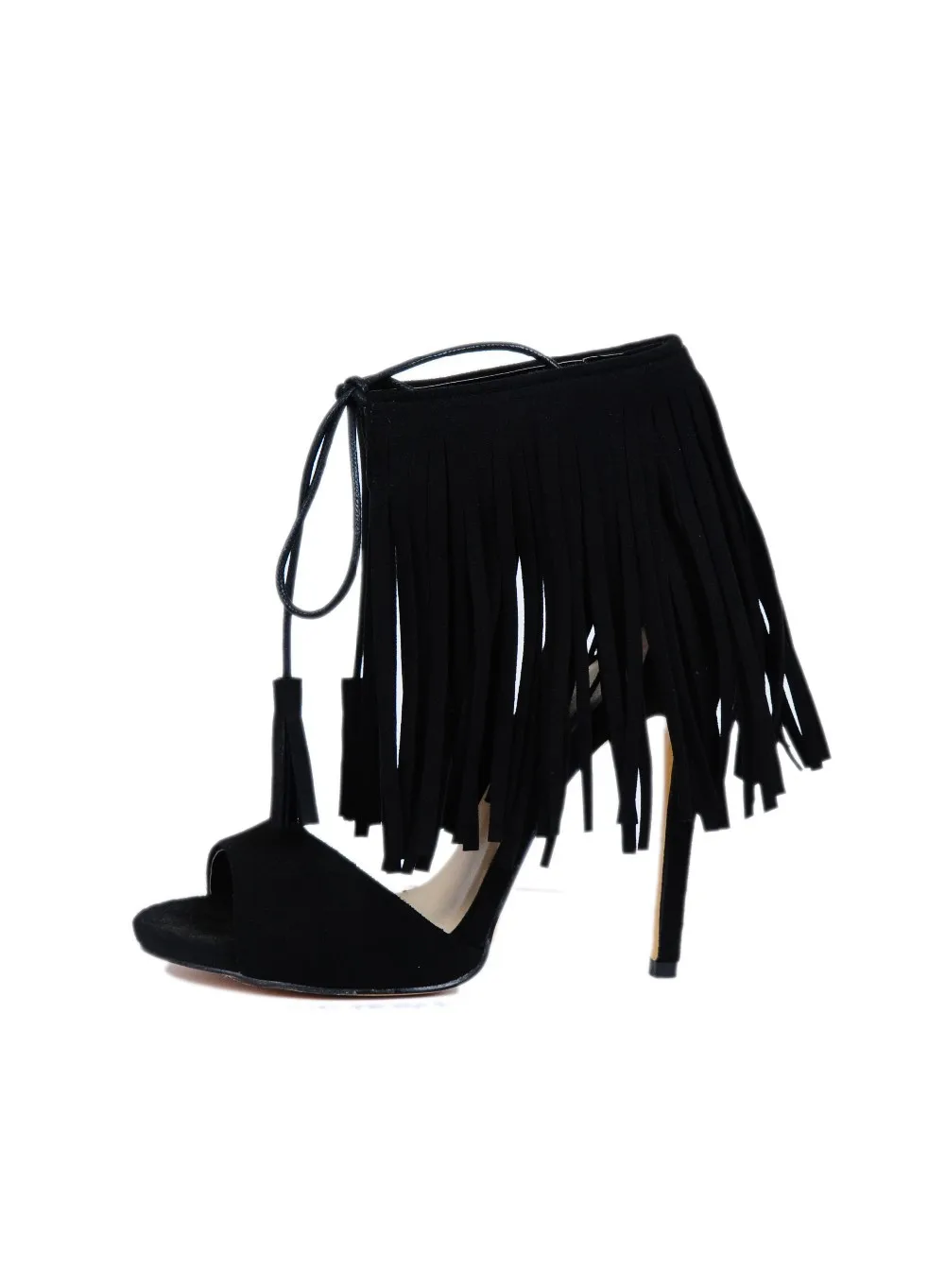 ФОТО 2016 New Fashion Tassel Stiletto High Heel Ankle-Wrap Women pumps lace-up peep toe fringe customize sandals   big size4-15