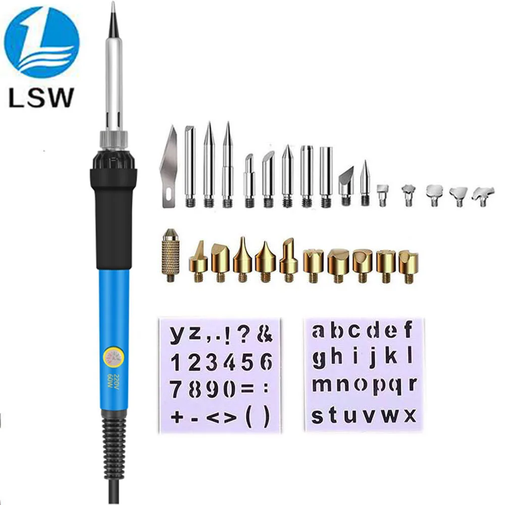 60 Вт паяльник деревянный комплект для выжигания Регулируемый резной инструмент для пирографии паяльный сварочный наконечник набор для выжигания - Цвет: B