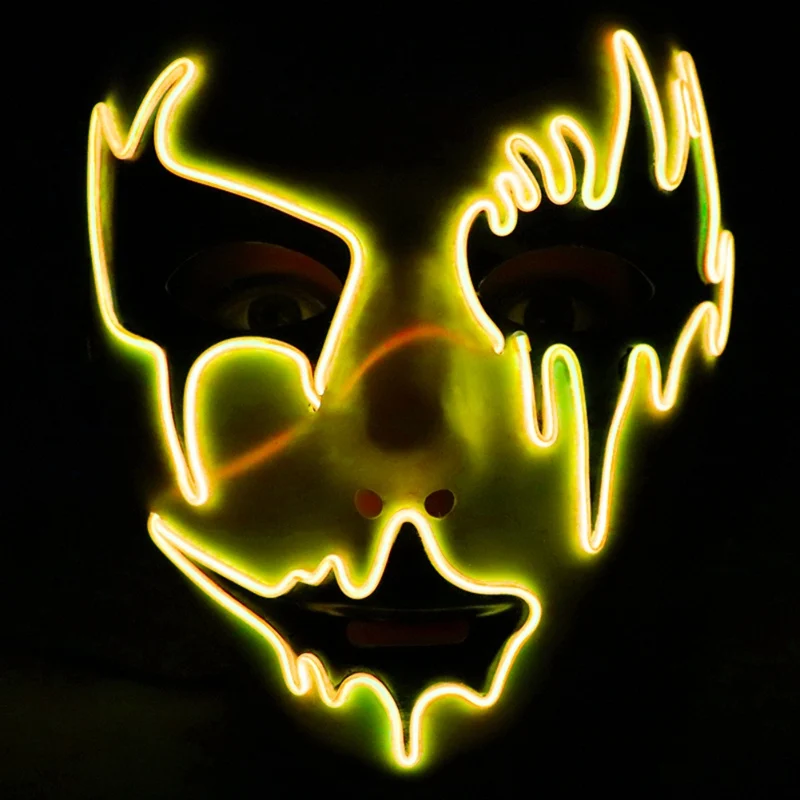 El Wire Glowing LED Halloween Party Mask Halloween Decor Flashing Cosplay Supplies - Color: YB