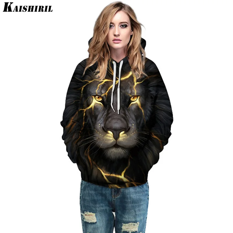 KAISHIRIL Мужская 3D забавная Женская толстовка с капюшоном мужская повседневная Harajuku Толстовка с изображением Льва женские креативные пуловеры в стиле хип-хоп