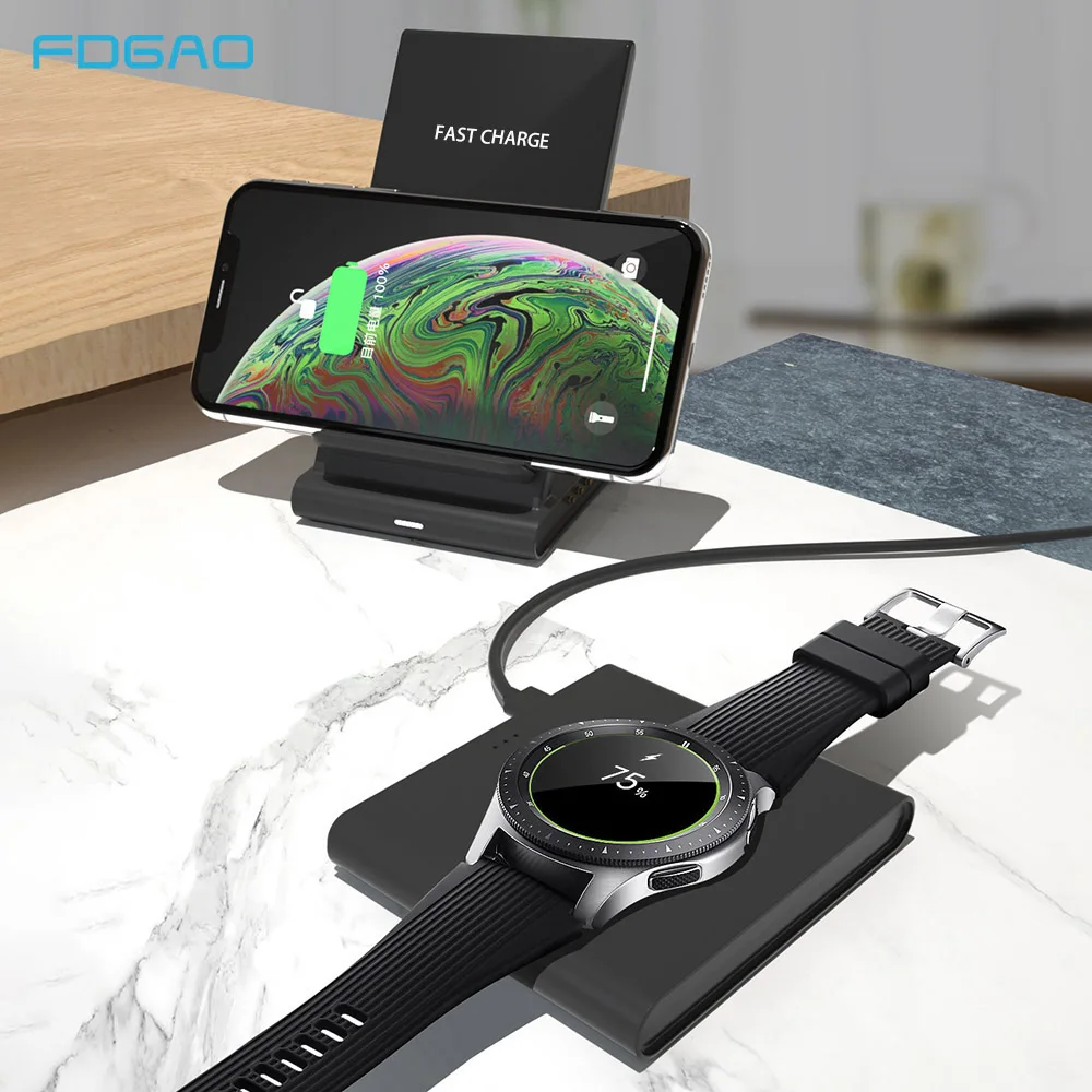 DCAE 10 Вт Qi Беспроводное зарядное устройство для samsung S10 S9 iPhone XS XR X 8 2 в 1 быстрая зарядка для Galaxy Watch Buds gear S3 Airpods