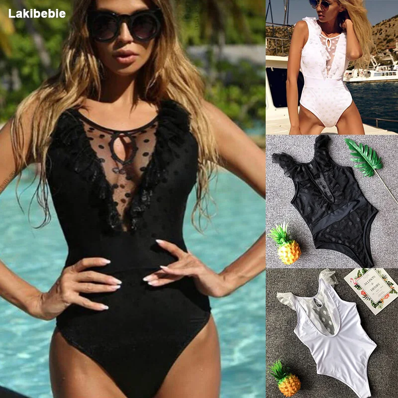 

Sexy lace bodysuits one-piece Swimsuit 2019 Classic Women Dot Swimwear Backless Bathing Suit Monokini Beachwear Push Up Padded