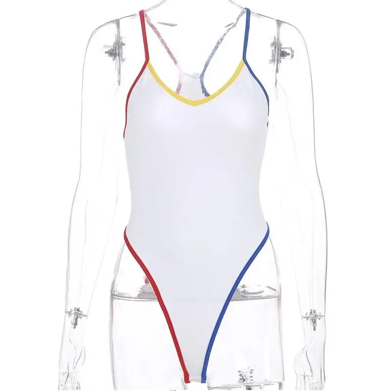 Панельные Спагетти ремень Bodycon Белый боди для женщин 2019 лето цельный женский
