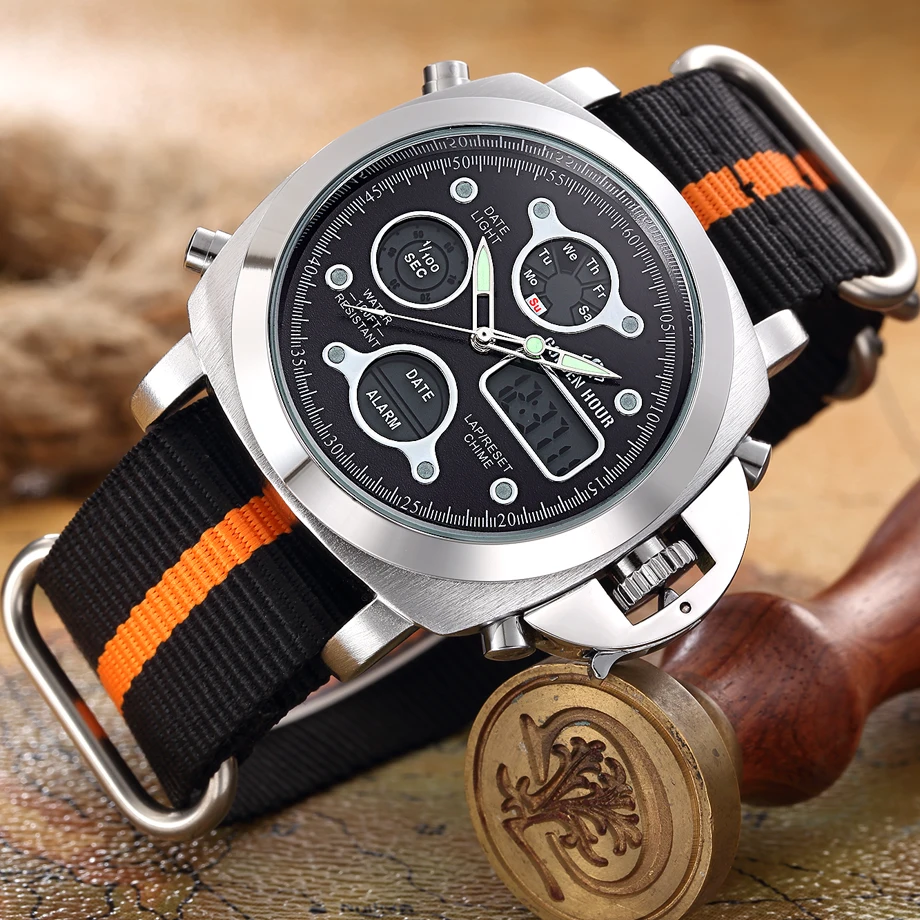 Sport-Herrenuhren, analog, digital, Dual-Display, Datum, Woche, Handgelenk, Herrenuhr, Canvas, coole Outdoor-Männerstunde_voghion.com