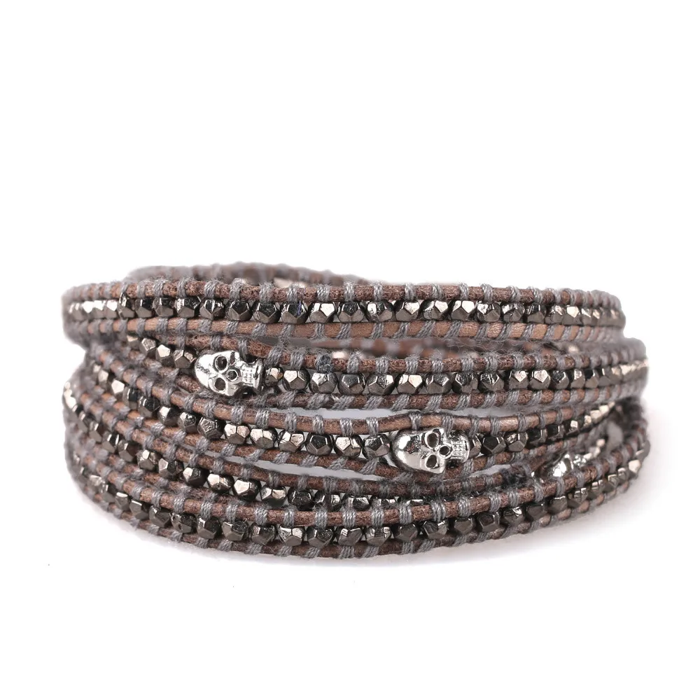 C.QUAN CHI Handmade Wraps Bracelet Labradorite Leather Bracelet Snap