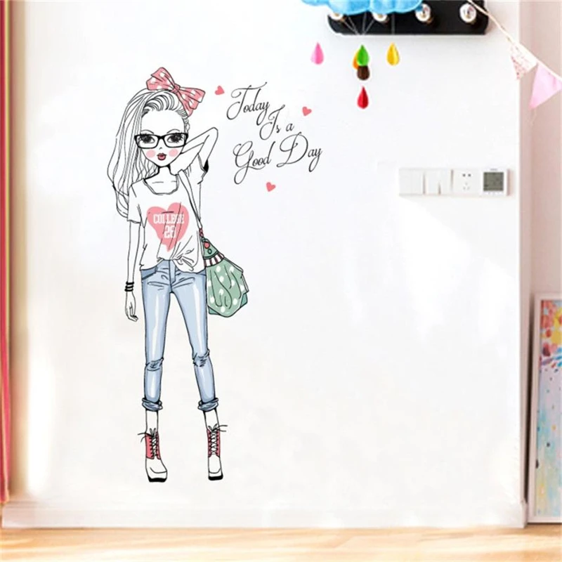  Cute DIY Lovely Girl Art Wall Stickers For Kids Rooms PVC Wall Decals Waterproof Non-toxic Home Room Decor C0319#30            03