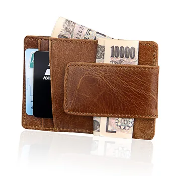 

New men's genuine cow leather wallet, crazy horse leather men's card holder RFID blocking front Pocket Slim Wallet.