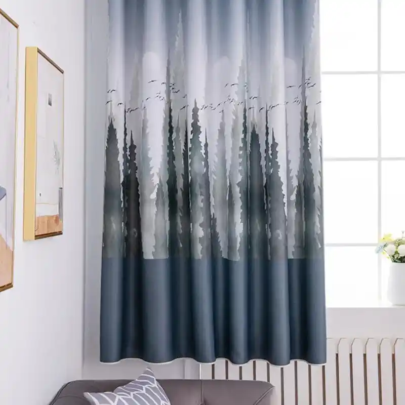 Cedar Print Blackout Curtains Polyester Window Blinds Living Room