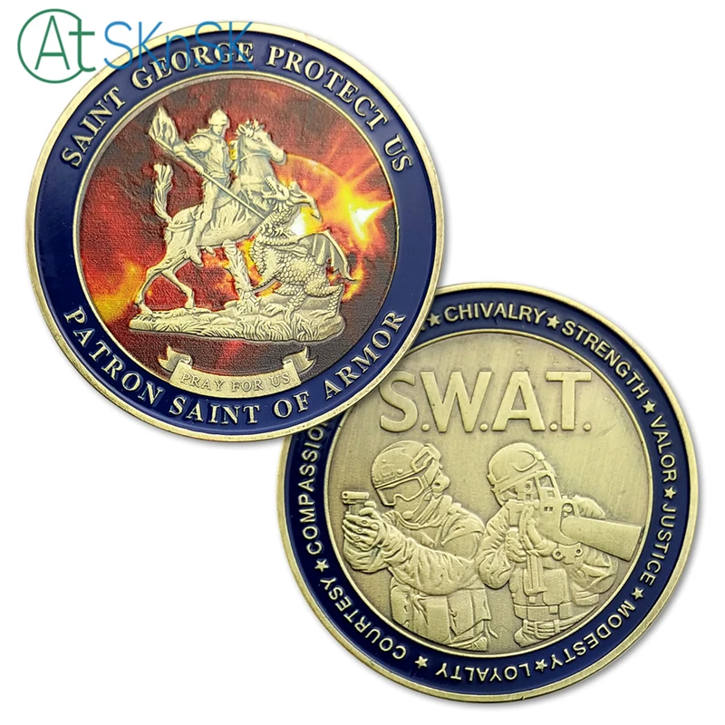 

1-10pcs New army souvenirs antique Saint George patron saint of armor coins Uinted States SWAT challenge coins for collection