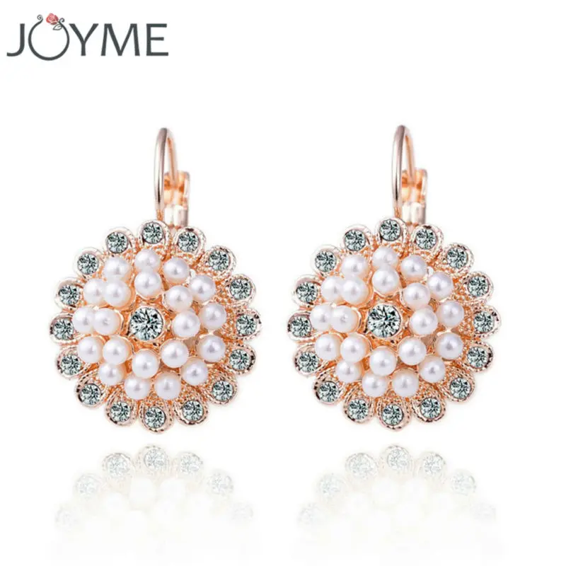 Женские серьги с жемчужными бусинами Joyme золотистые клипсы цветком