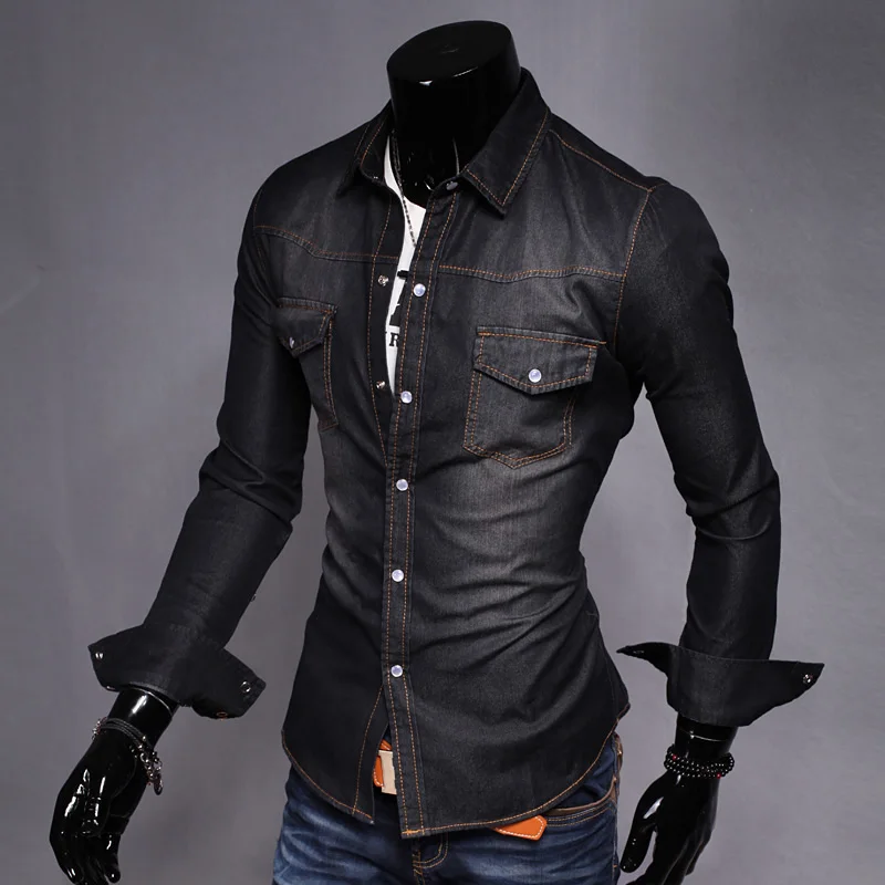

2019 New Hot Men's Brand Slim Men's Spring and Autumn Denim Shirt Casual Fashion Slim Long-sleeved Shirt Men's Large Size