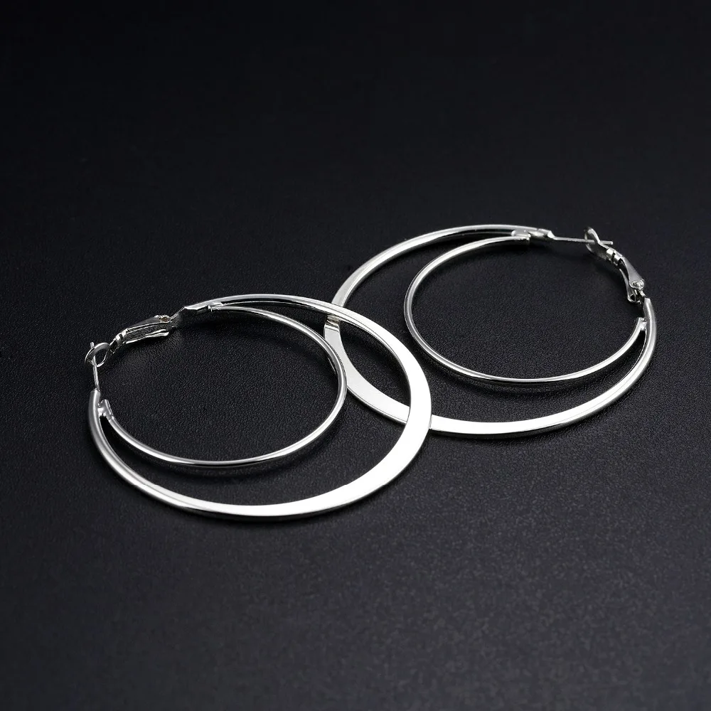 

Simple Geometric Double-layer Circle Earrings White&Golden Color Women's Alloy Hoop Earrings Birthday Gift KE676
