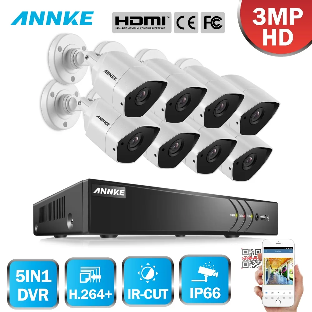 

ANNKE FHD 8CH 3MP 5in1 Home Video Surveillance System Security H.265 DVR With 8pcs 3MP TVI Outdoor Weatherproof CCTV Camera