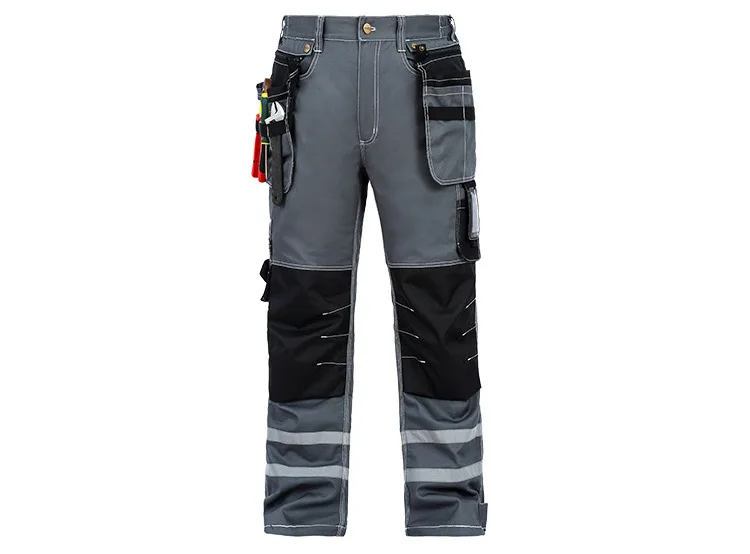 Men Working Pants Wear-resistant Multi pockets Work trousers Reflective Strap Worker Mechanic Factory Functional Cargo Pants (2)