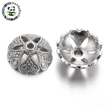 

Tibetan Style Caps, Lead Free, Flower, Antique Silver Color, 20x7mm, Hole: 2mm