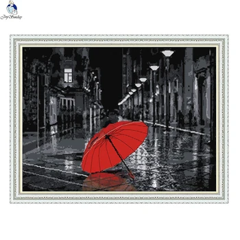 

JoySunday crossstitch kits needlework Cabin The streets after the rain landscape 14CT 11CT cotton fabric painting gift art deal