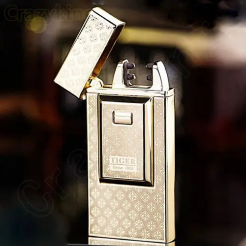 Golden Европа покупатель Тигр Вырезка двойной Электрический дуга табака сигареты usb-зажигалка Перезаряжаемые с подарочной коробке - Цвет: Golden