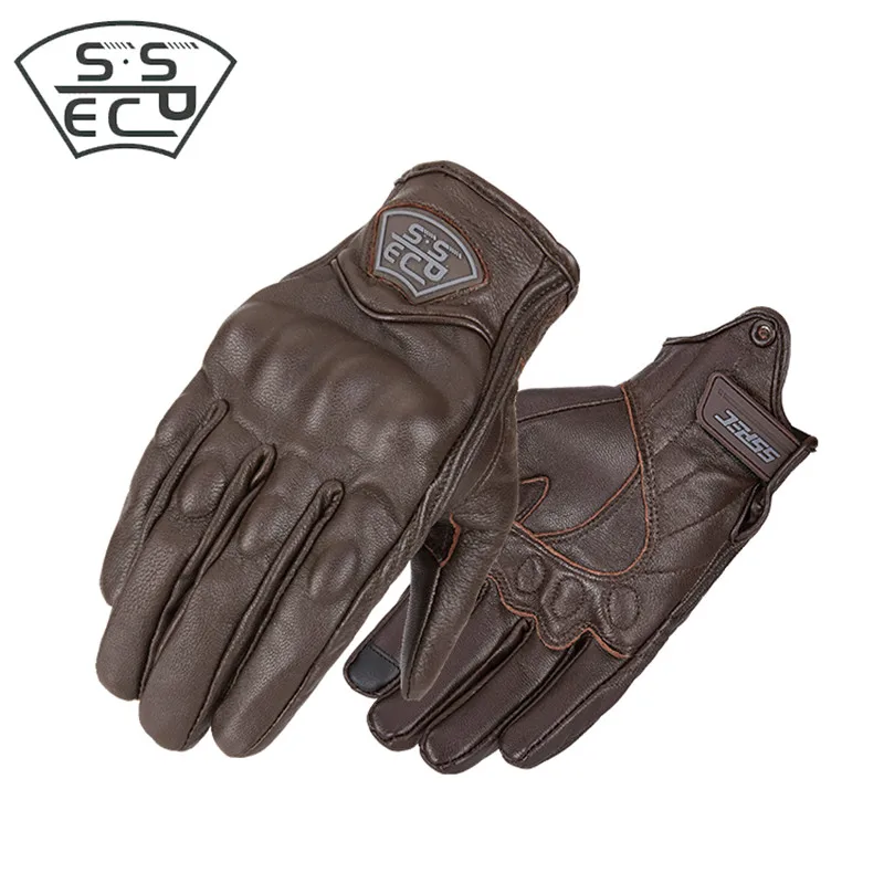Classic Retro Leather Winter Motorcycle Riding Gloves Touch Screen Phone Skid Racing Gloves Long Windproof Waterproof Gloves Men