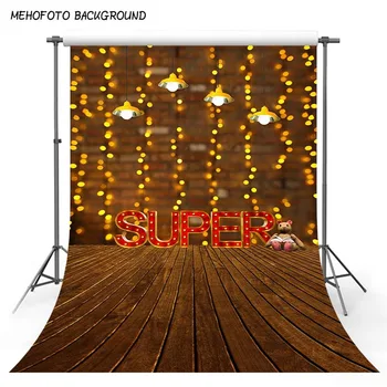 

Gold Glitter Backdrop Superhero Wood Floor Photography Background Newborn Red Brick Wall Droplights Kids Photobooth Pictures