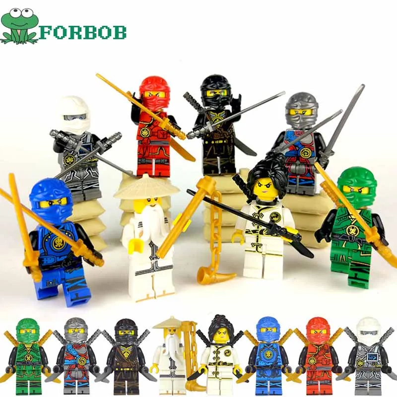 8pcs Compatible Legoing Ninjago Figurines Building Blocks Set 2018 New Ninjago Mini Figure Lloyd Kai Zane Silah Pythor Party