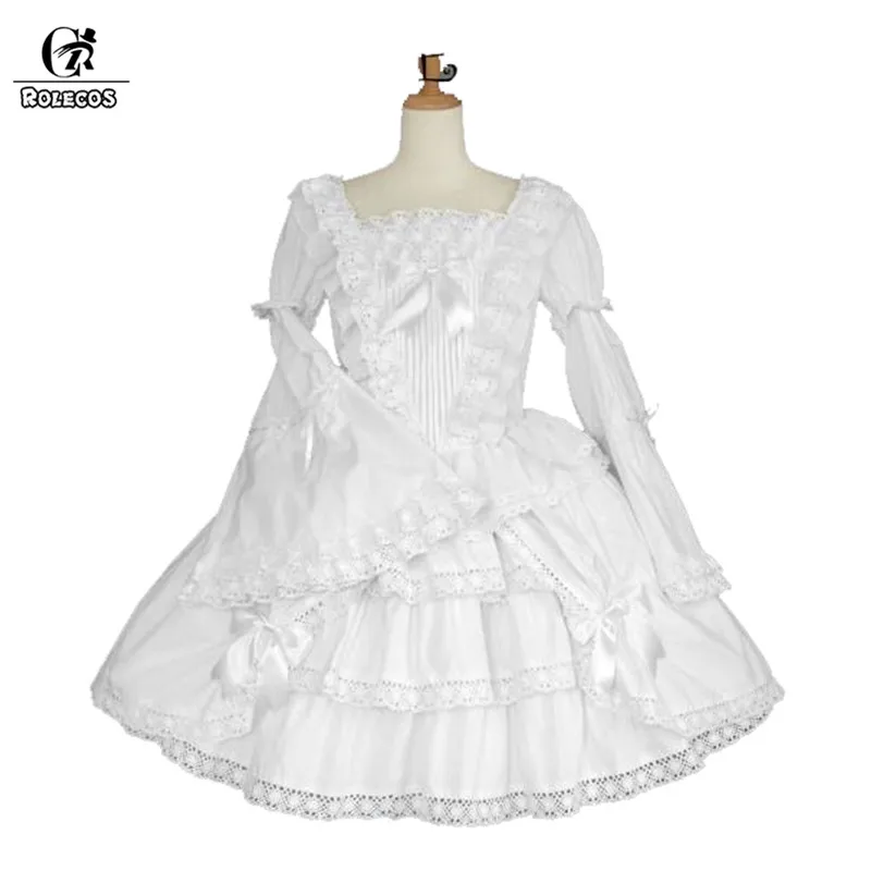 

ROLECOS Solid White Lolita Dress For Girls Vintage Black Gothic Lolita Dress Long Sleeve Party Dress Medieval Victoria Dress