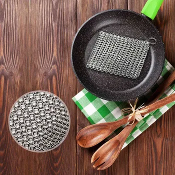 

8Inch X 6Inch Stainless Steel Cast Iron Cleaner 316L Chainmail Scrubber For Cast Iron Pan Pre-Seasoned Pan Dutch Ovens Waffle
