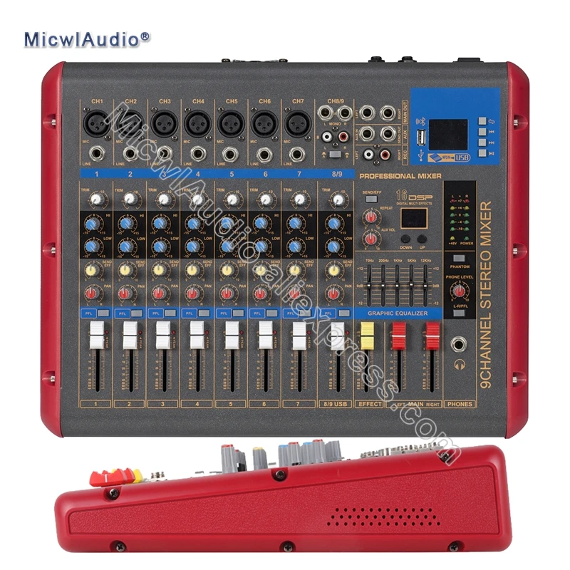 

9 Channel Console Digital Mixer for DJ Recording Studio Stage Mixing with USB DSP Bluetooth Microphone