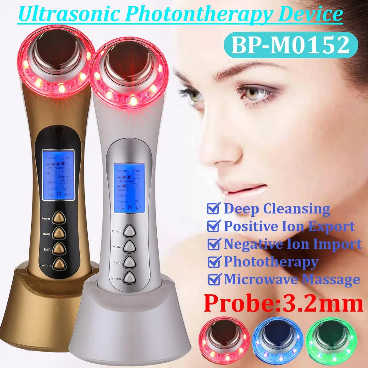 

5 in 1 Skin Renewal System Skin Beauty Care Tool Ultrasonic High Frequency Ion Led Photon Personal Handheld Facial Massager