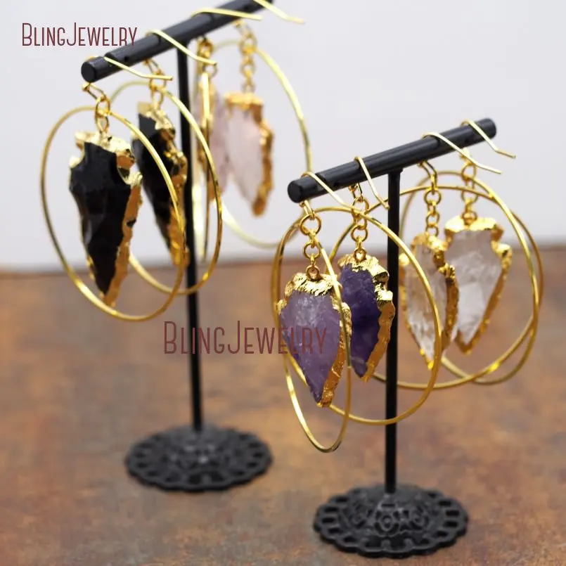 20180424-ER8914-Pure Gold Color Arrowhead Hoop Earrings Crystal Hoop Earrings_8