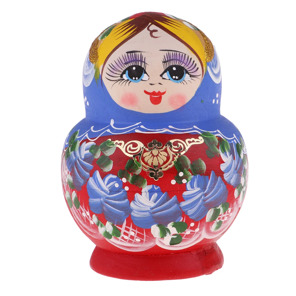 Handmade Colorful Russian Nesting Doll Babushka Wooden Matryoshka Dolls Stacking Dolls 10 Pieces Home Ornament Crafts Gift Toys