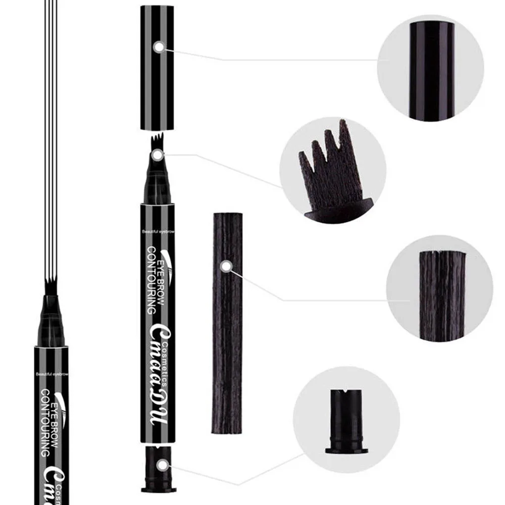 3 Colors Microblading Eyebrow Tattoo Pen 4 Head Fine Sketch Liquid Eyebrow Pencil Waterproof Tattoo Eye Brow Pen Smudge-proof