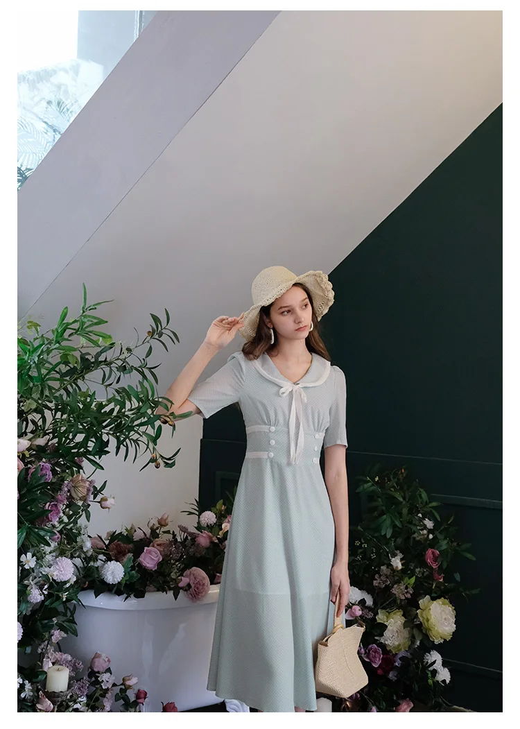 Летняя одежда для женщин Elbise винтажное элегантное шифоновое платье в горошек ретро Modis vestidos verano светильник зеленое платье миди