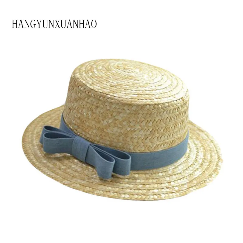 

Women Flat Top Summer Hat Ladies Flat Brim Beach Cap Female Bow Band Straw Hat Women Breathable Sun Hats for Summer Beach