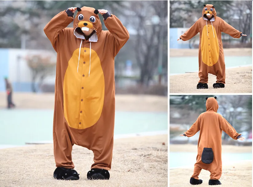 Animal Beaver Pajamas Sleepwear Cartoon Sleepsuit Pajamas Cosplay Costume Adult Unisex