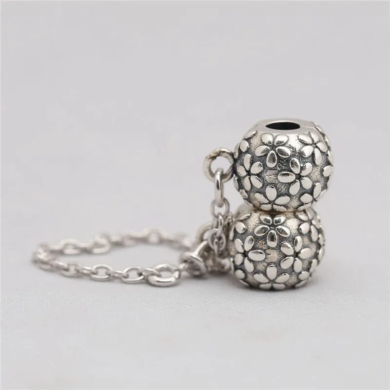 

Authentic 925 Sterling Silver Bead Charm Vintage Flowers Safety Chain Fit Original Pandora Bracelets Bangles Women DIY Jewelry