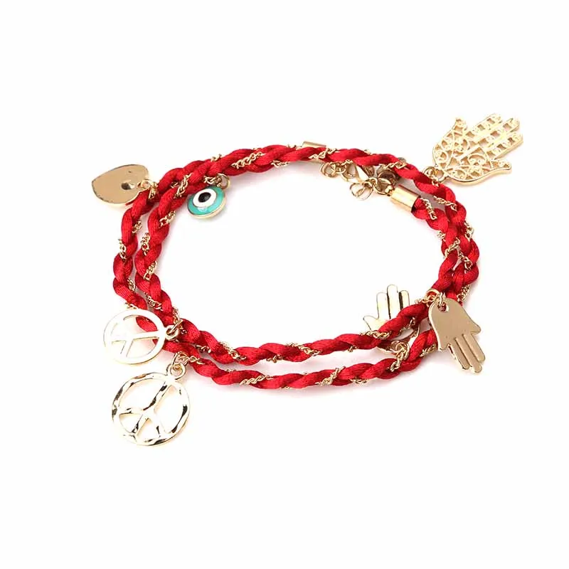 Счастливый глаз Подвески в виде руки хамсы браслет черный красный нить веревка браслет кисточкой кулон для женщин модные ювелирные изделия подарки EY56