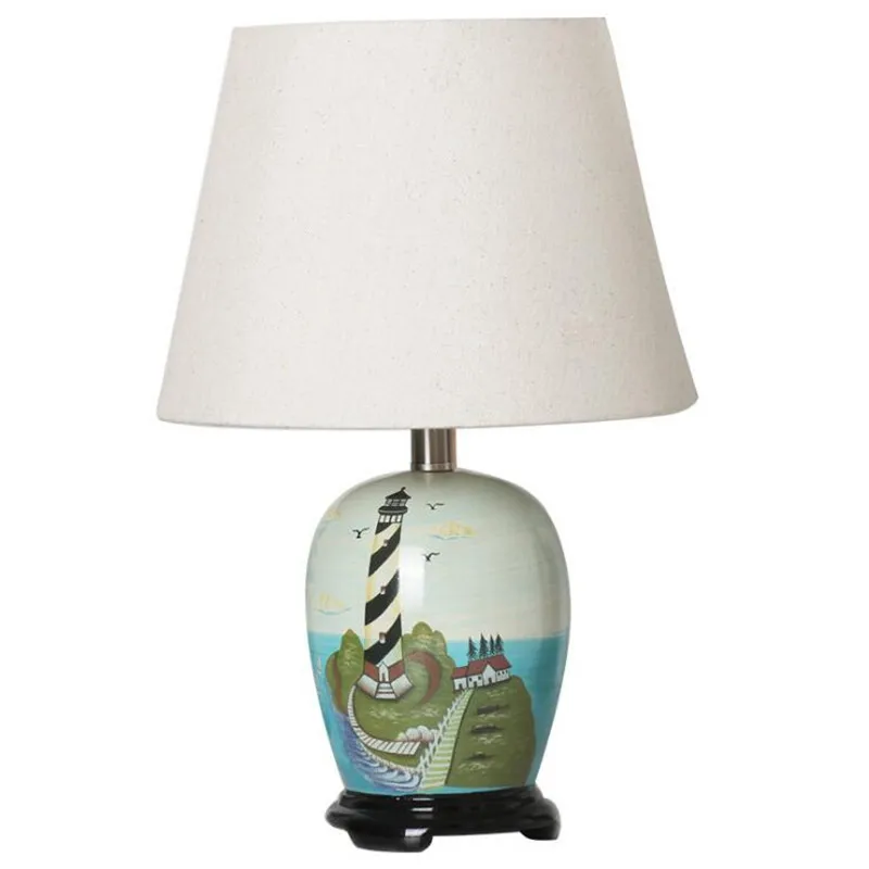 

Cottage Lovely Hand Painted Ceramic Fabric Led E27 Table Lamp for Children's Room Bedroom H 40cm 80-265V 2137