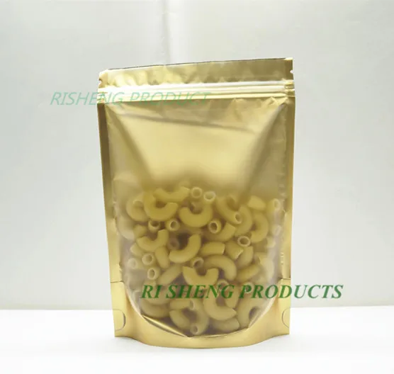 

10X15CM,100 X Stand up Translucent Aluminium foil Zip Lock Bag inner Golden,zipper Reusable plastic foil pouch front matte clear