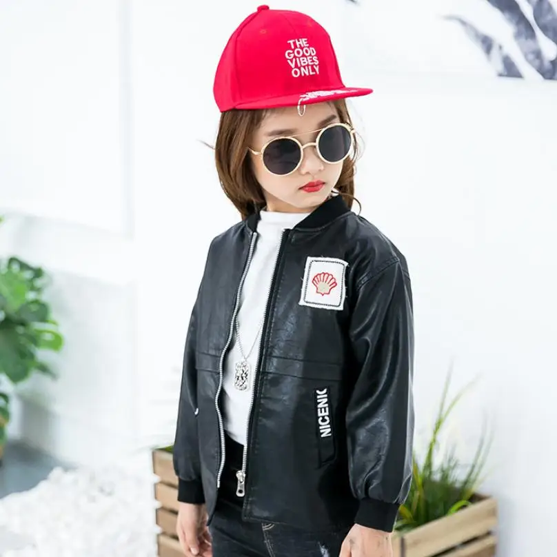 

Children PU Leather jackets Baby Boy Girl Clothes Letter Print Kids Coat Long Sleeve Windproof and Waterproof Slim Outwear Y293