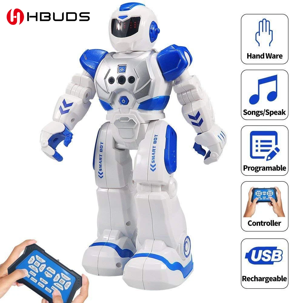 

HBUDS Educational Robot Toy Intelligent Programmable Walking Music Dancing Combat Defender Robo Kids Robotica Kit Rc Robot Blue