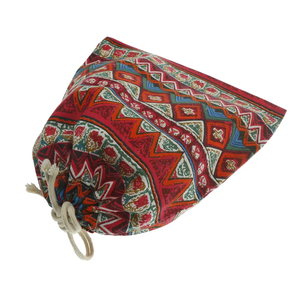 

1PCS 25cmX32cm Portable Drawstring Bags Ethnic Style Women Cotton Travel Pouch Girls Shoes Bags 3 Colors
